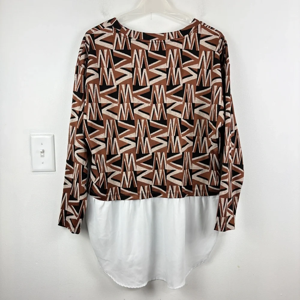 Cleo Layered Abstract Geometric Print Long Sleeve Chiffon Hem Top | Lightweight - Picture 7 of 7